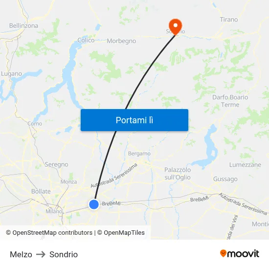 Melzo to Sondrio map