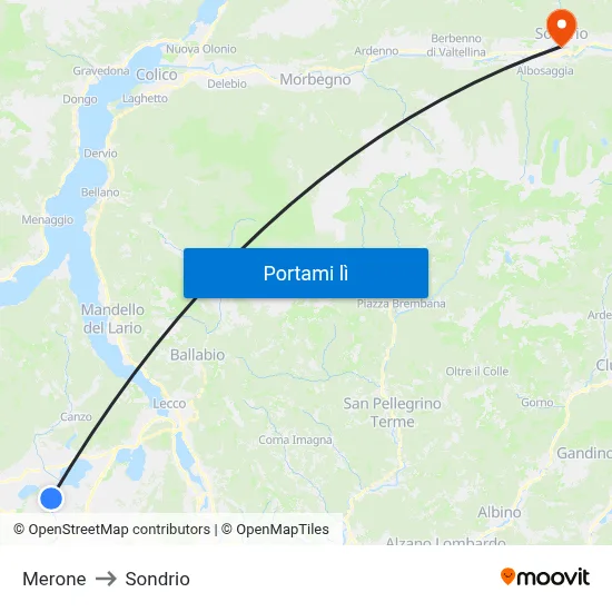 Merone to Sondrio map