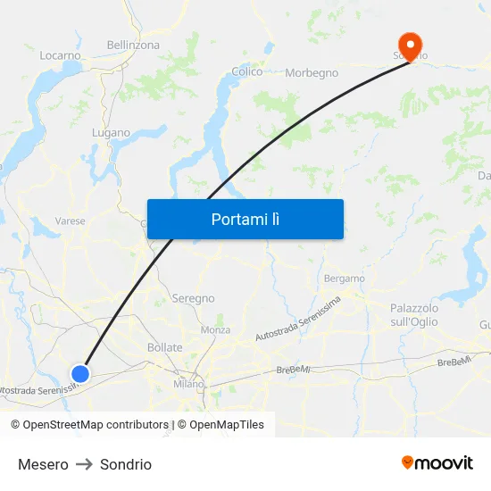 Mesero to Sondrio map