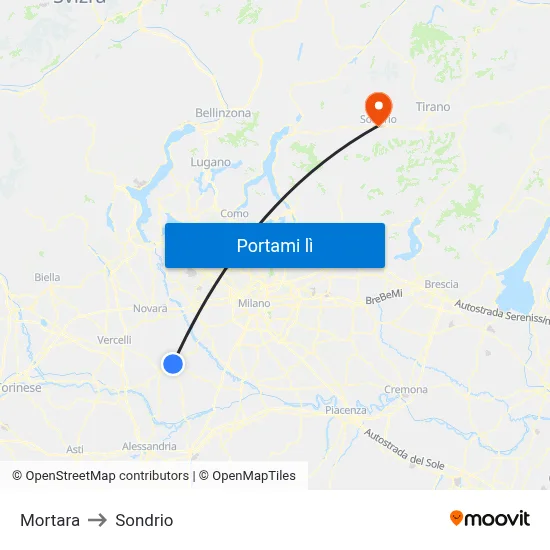 Mortara to Sondrio map