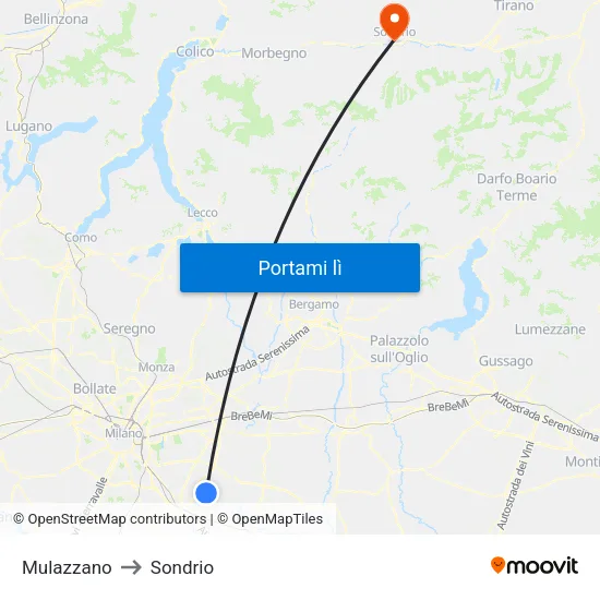 Mulazzano to Sondrio map