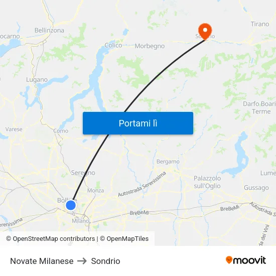 Novate Milanese to Sondrio map