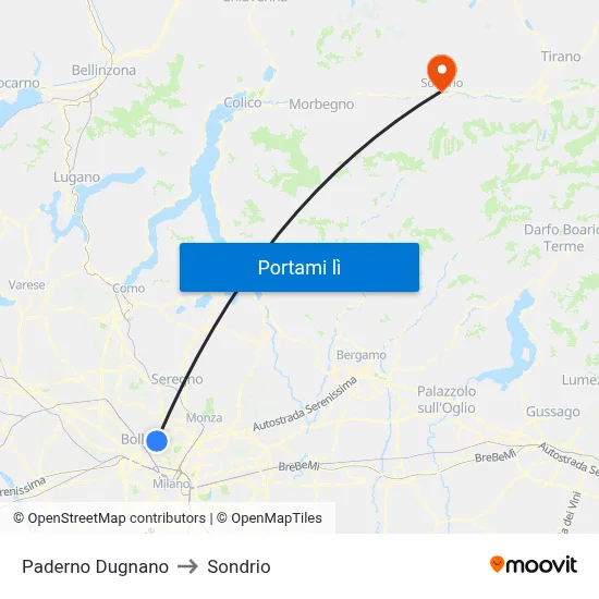 Paderno Dugnano to Sondrio map