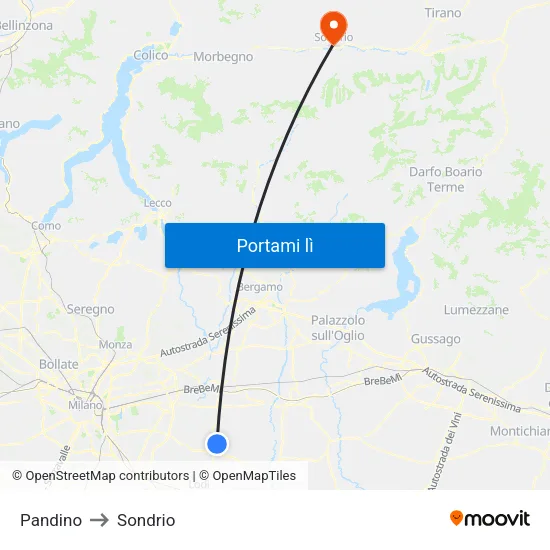 Pandino to Sondrio map