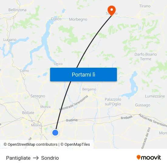 Pantigliate to Sondrio map