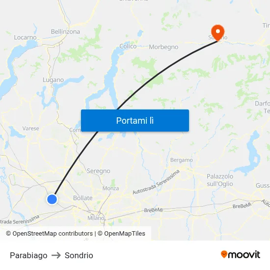 Parabiago to Sondrio map