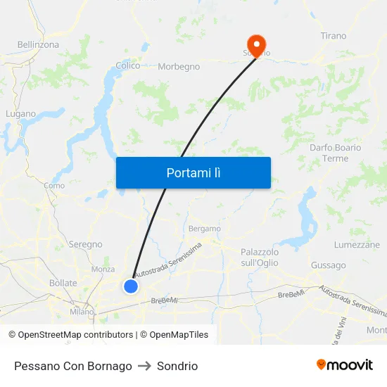Pessano Con Bornago to Sondrio map