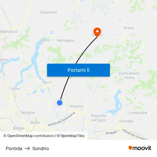 Pontida to Sondrio map