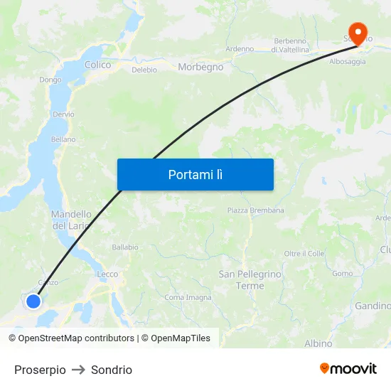 Proserpio to Sondrio map
