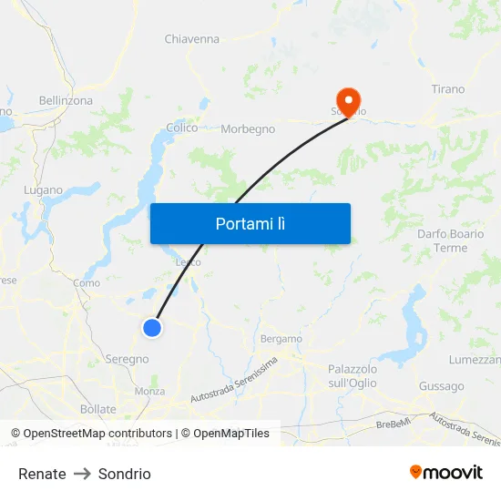 Renate to Sondrio map