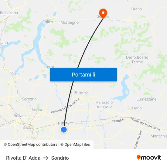 Rivolta D' Adda to Sondrio map