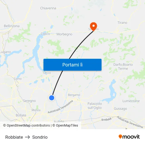 Robbiate to Sondrio map