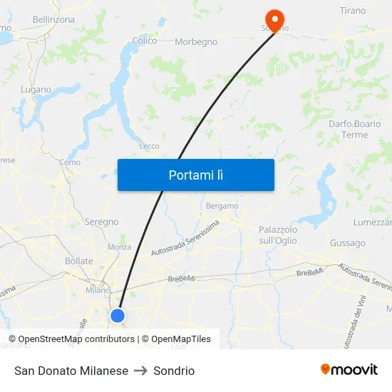 San Donato Milanese to Sondrio map