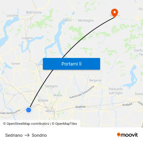 Sedriano to Sondrio map