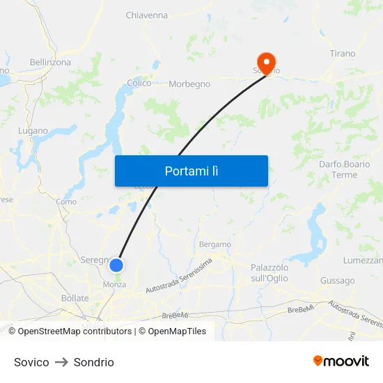 Sovico to Sondrio map