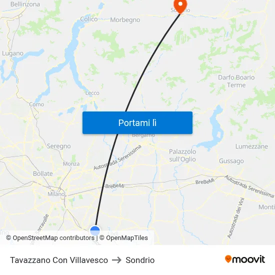 Tavazzano Con Villavesco to Sondrio map