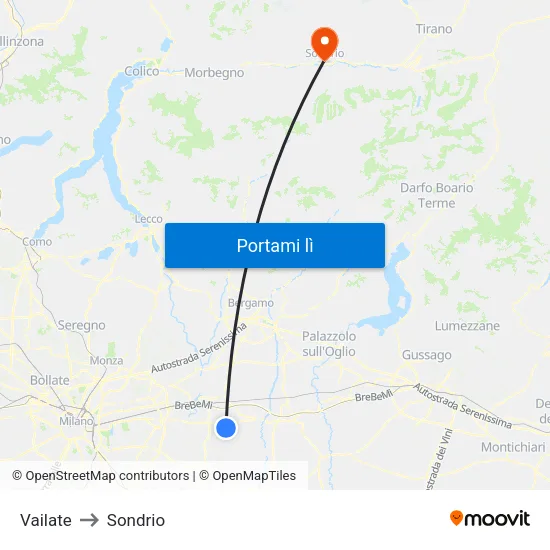 Vailate to Sondrio map