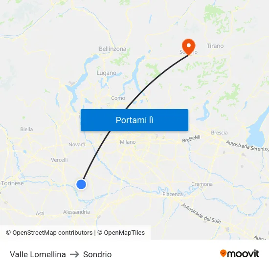 Valle Lomellina to Sondrio map