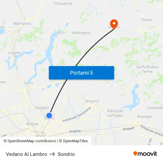 Vedano Al Lambro to Sondrio map