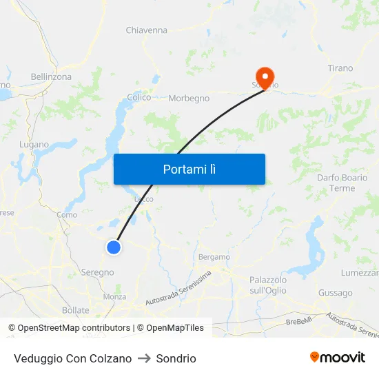 Veduggio Con Colzano to Sondrio map