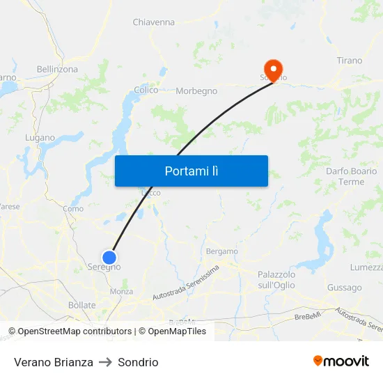 Verano Brianza to Sondrio map