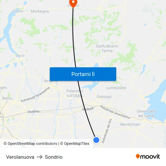 Verolanuova to Sondrio map