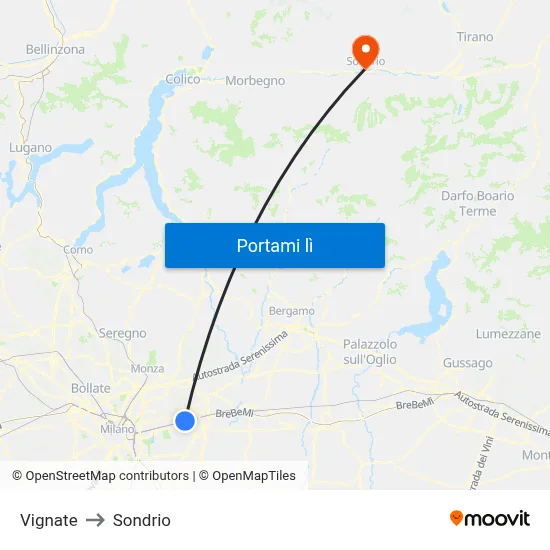 Vignate to Sondrio map