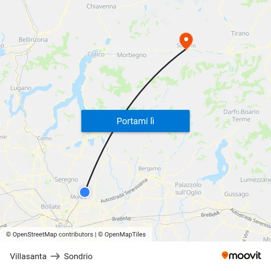Villasanta to Sondrio map