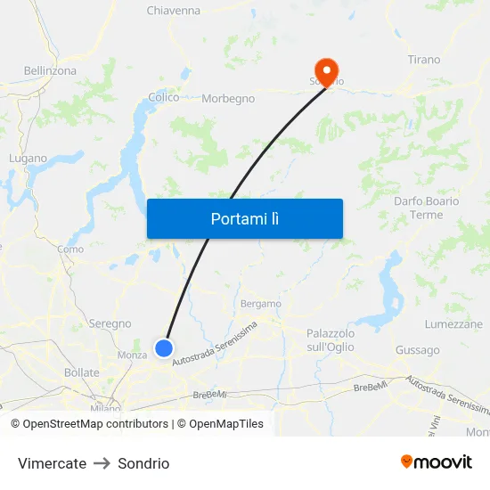 Vimercate to Sondrio map