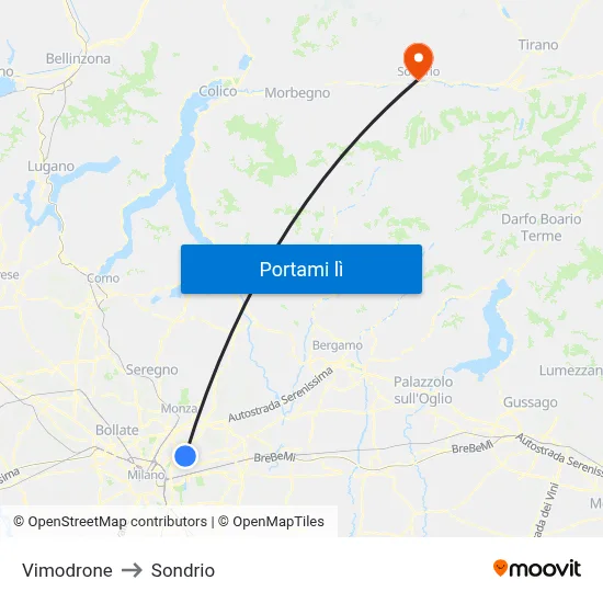 Vimodrone to Sondrio map