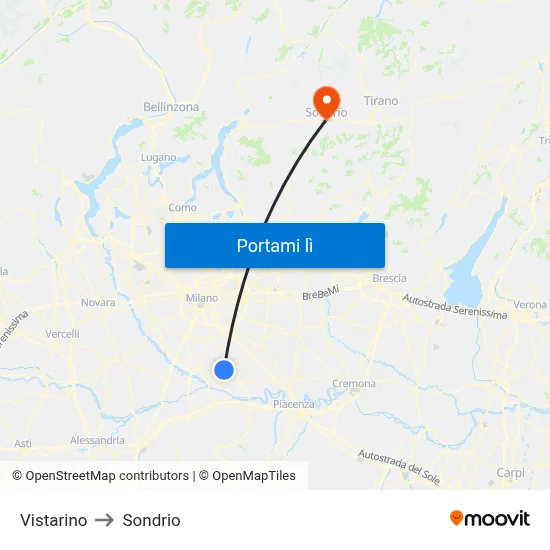 Vistarino to Sondrio map