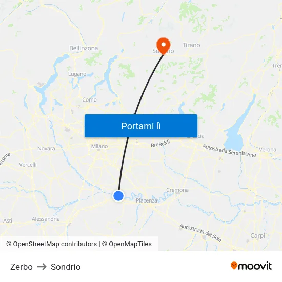 Zerbo to Sondrio map