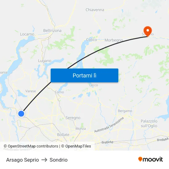 Arsago Seprio to Sondrio map