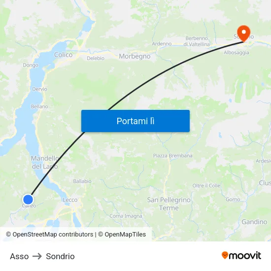 Asso to Sondrio map