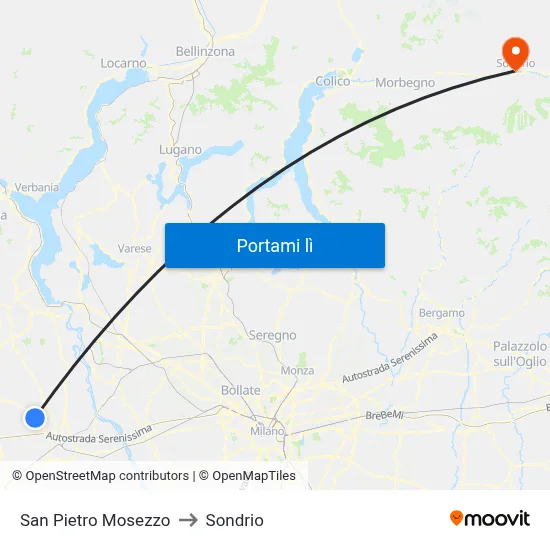 San Pietro Mosezzo to Sondrio map