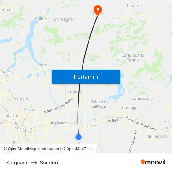 Sergnano to Sondrio map