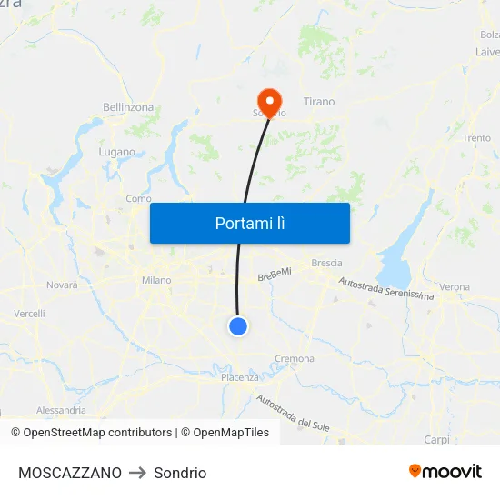 MOSCAZZANO to Sondrio map