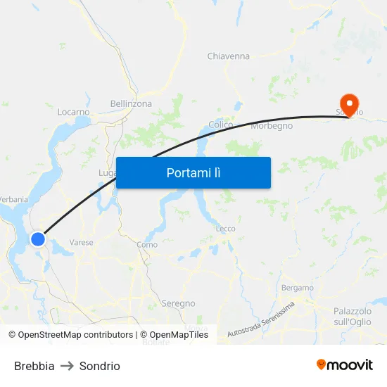 Brebbia to Sondrio map