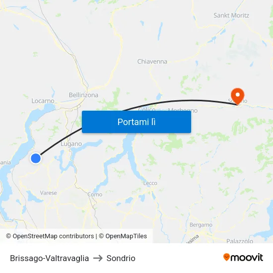 Brissago-Valtravaglia to Sondrio map