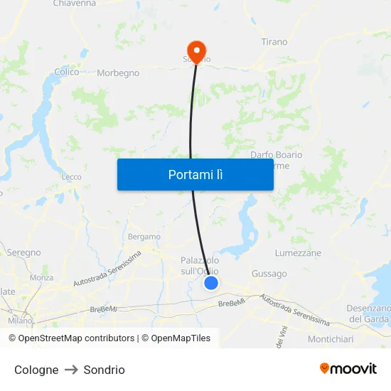 Cologne to Sondrio map