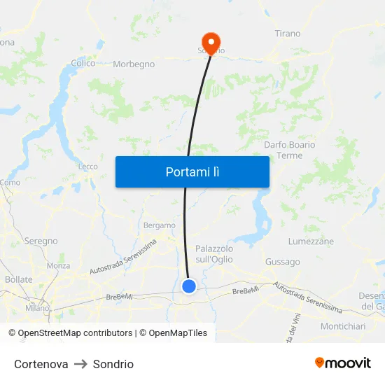 Cortenova to Sondrio map