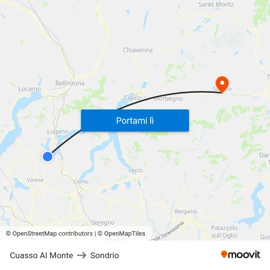 Cuasso Al Monte to Sondrio map