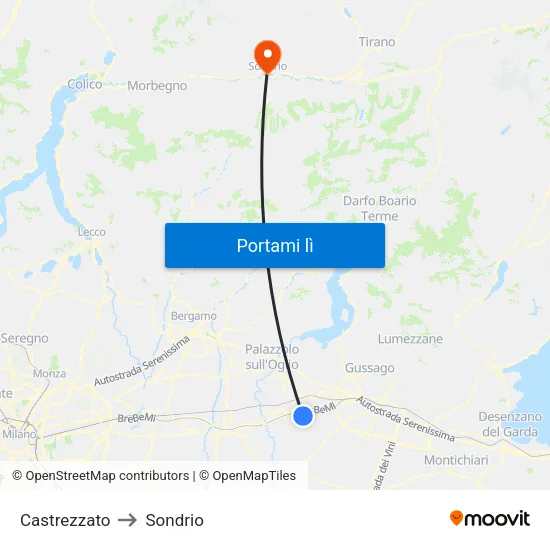 Castrezzato to Sondrio map