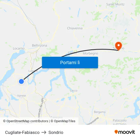 Cugliate-Fabiasco to Sondrio map