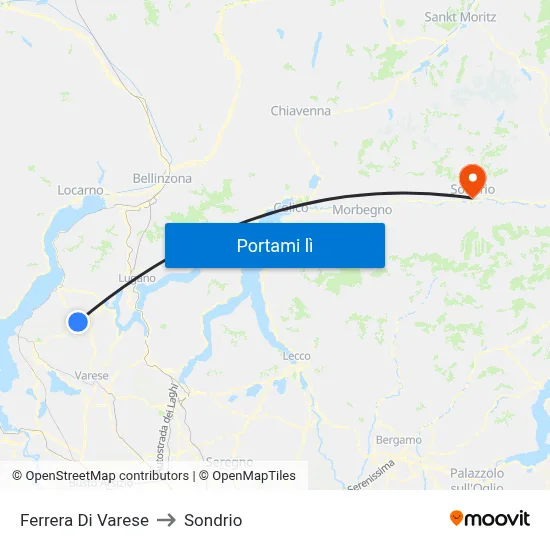 Ferrera Di Varese to Sondrio map