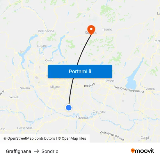 Graffignana to Sondrio map