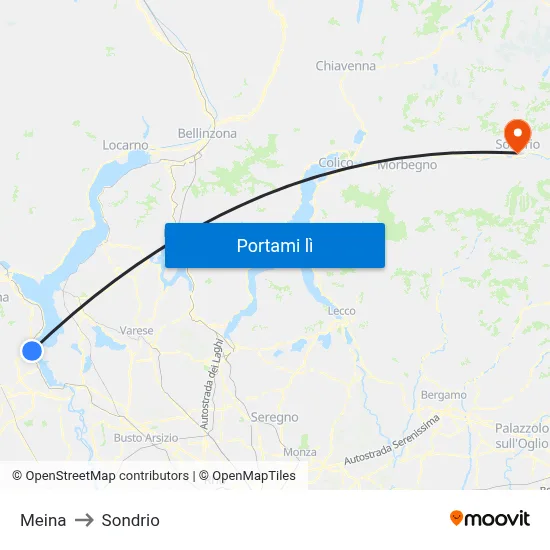 Meina to Sondrio map