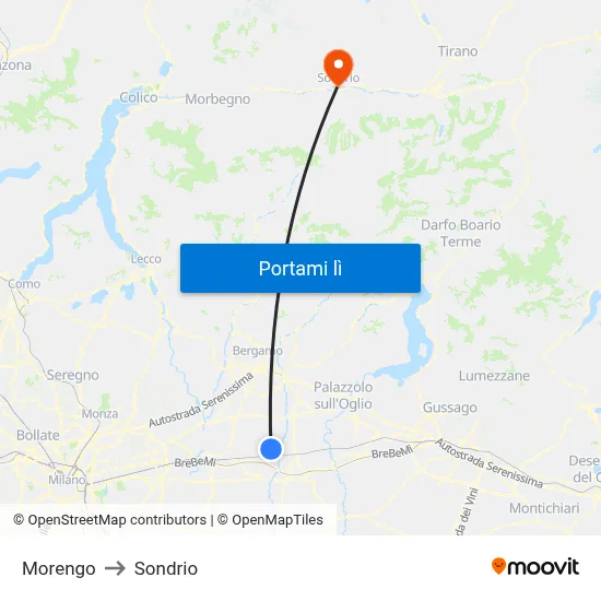 Morengo to Sondrio map