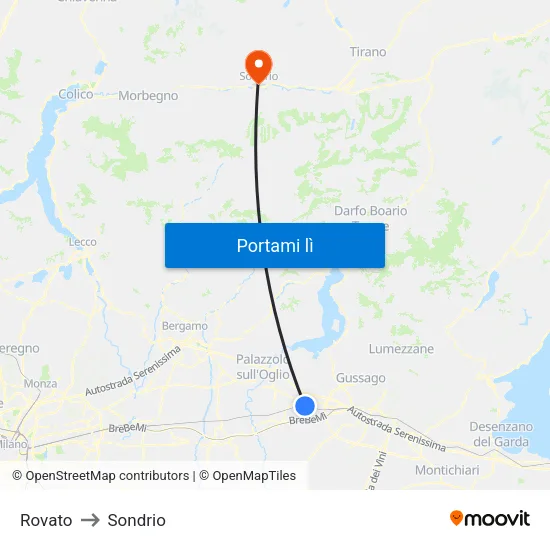 Rovato to Sondrio map