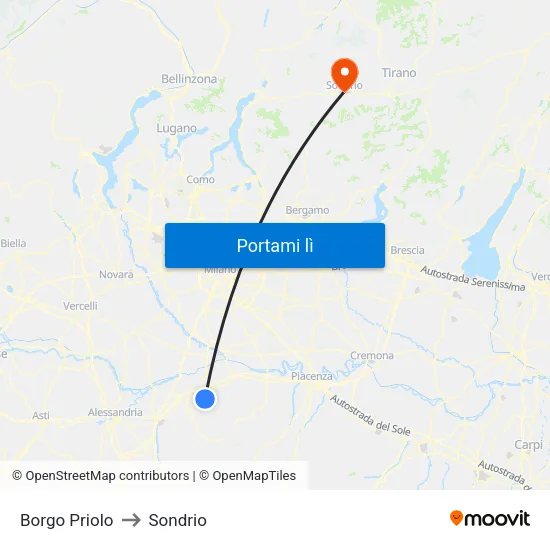 Borgo Priolo to Sondrio map